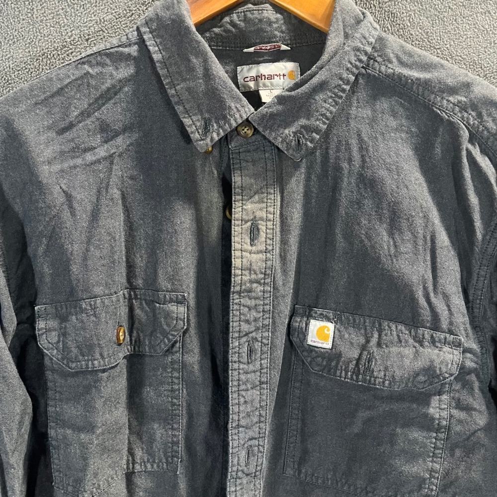 Carhartt Relaxed Fit Long Sleeve Button Down Shirt Gray Mens Large Tall L T
